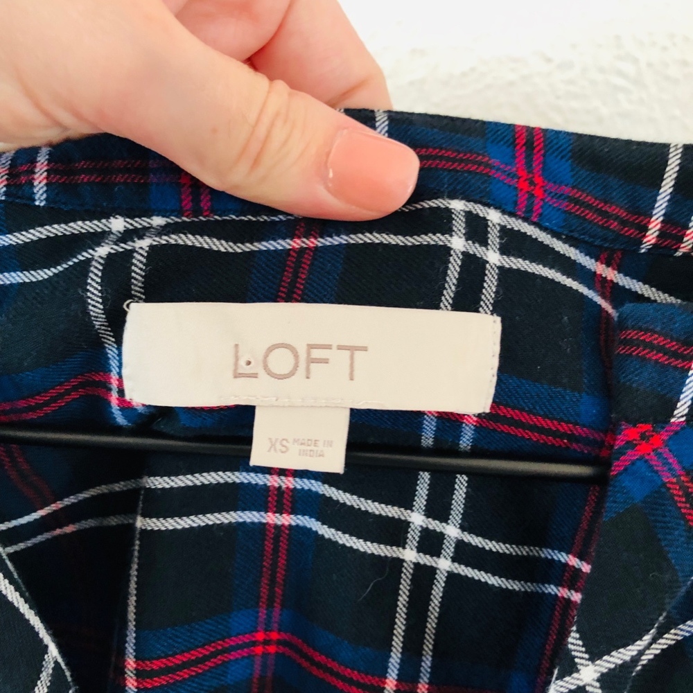 Loft Black Plaid Blouse XS - Picture 3 of 4